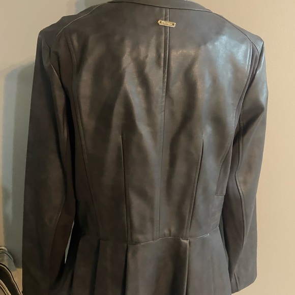 Thalia Sodi Sz L Charcoal Gray Faux Leather Collarless Women’s Jacket - Picture 5 of 16
